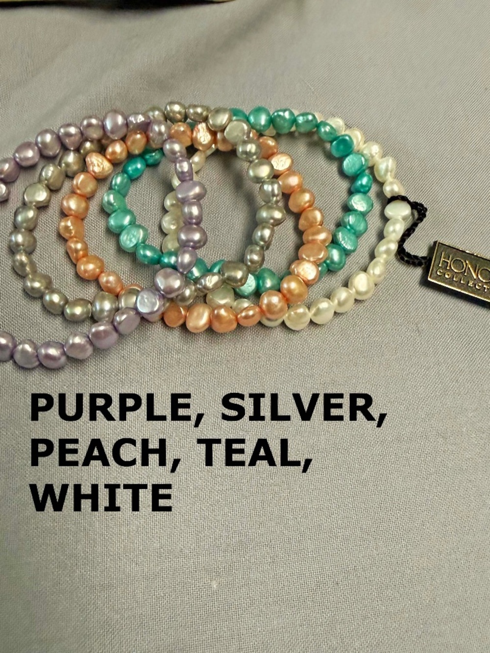 5 FRESHWATER PEARL BRACELETS, PASTEL COLOURS, COMFORT STRETCH, BY HONORA,